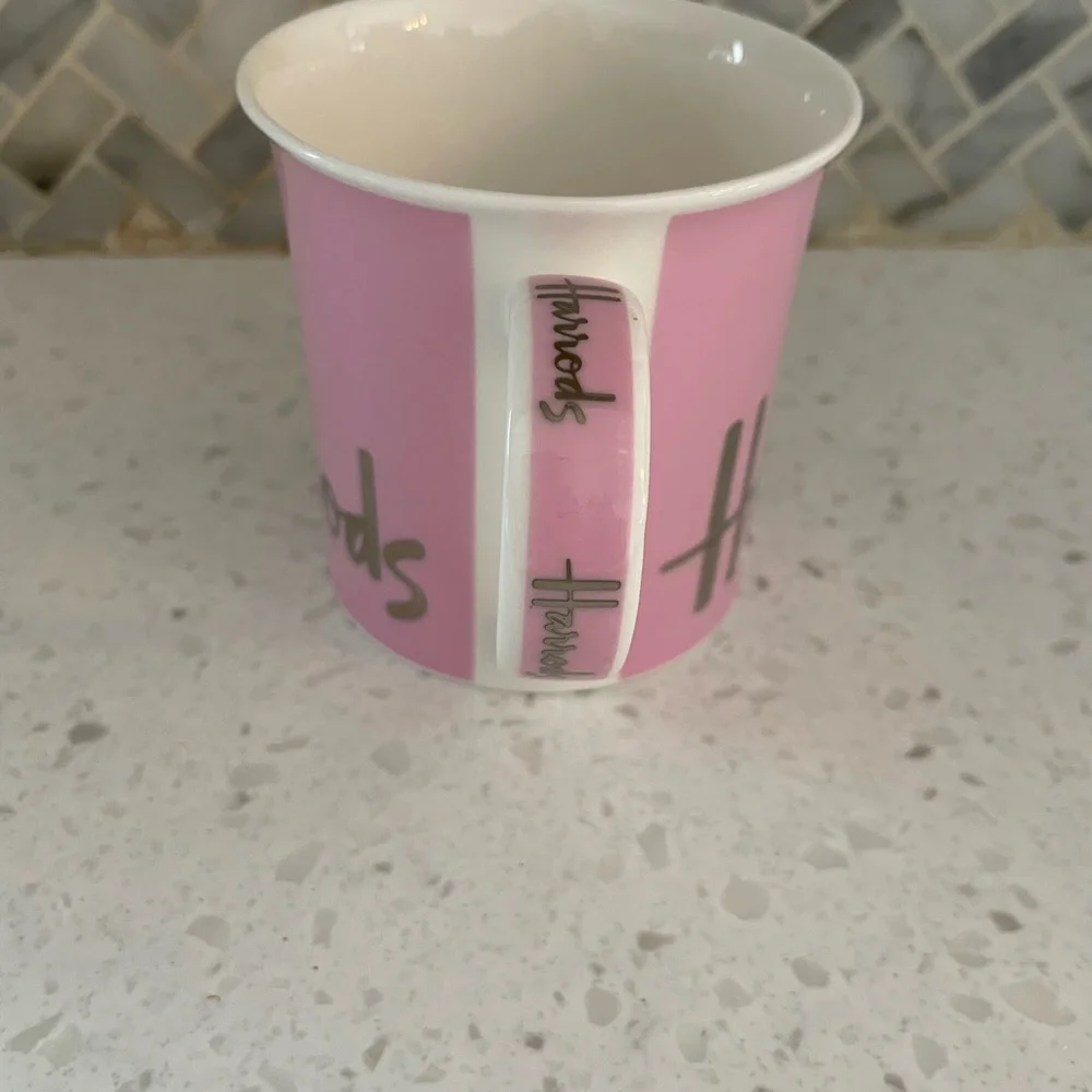 Harrods Pink Fine Bone China Mug with Script Logo - Picture 2 of 5